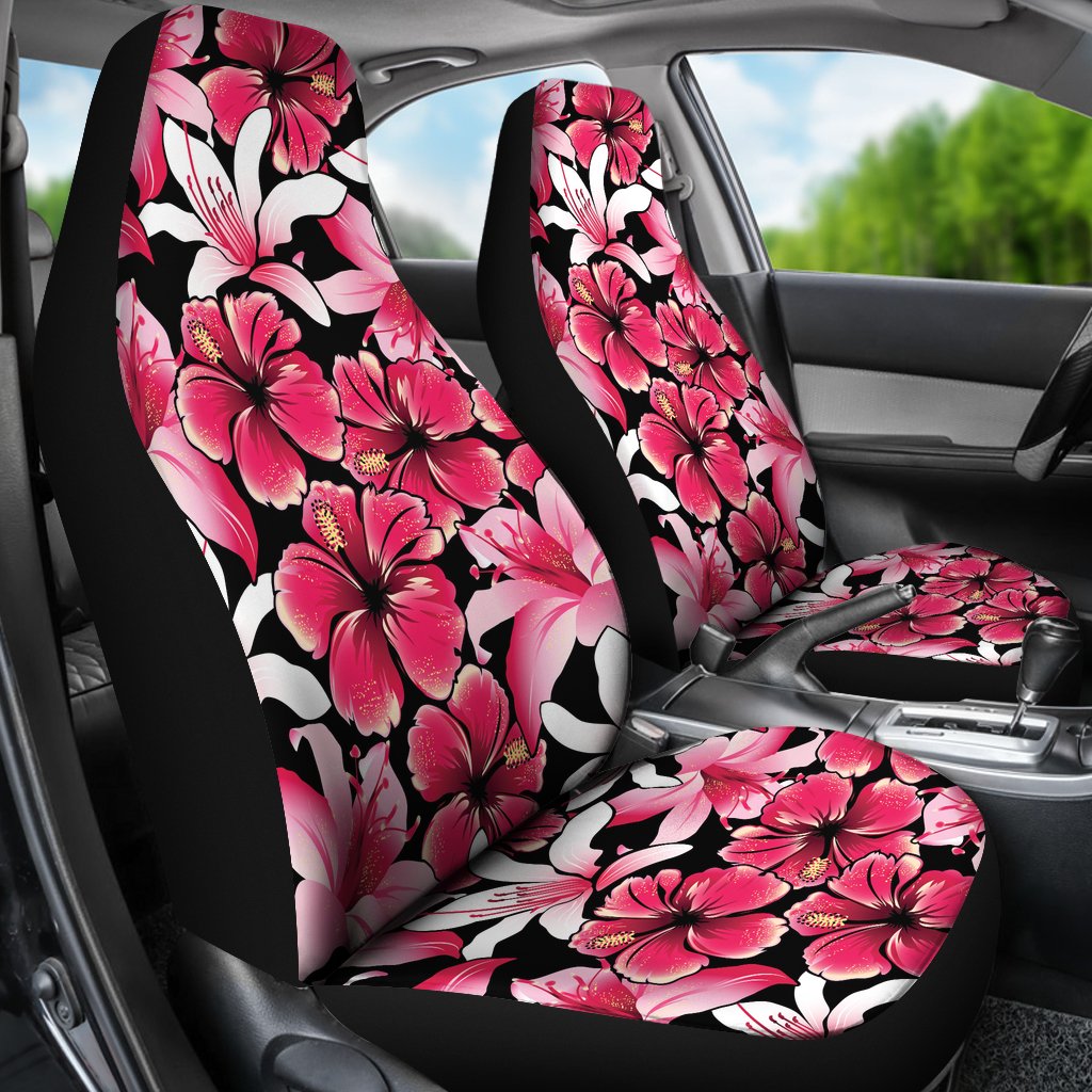 Flower Hawaiian Pink Red Hibiscus Print Universal Fit Car Seat Covers