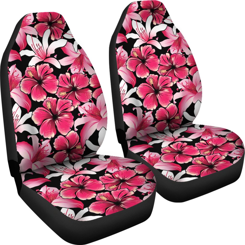 Flower Hawaiian Pink Red Hibiscus Print Universal Fit Car Seat Covers