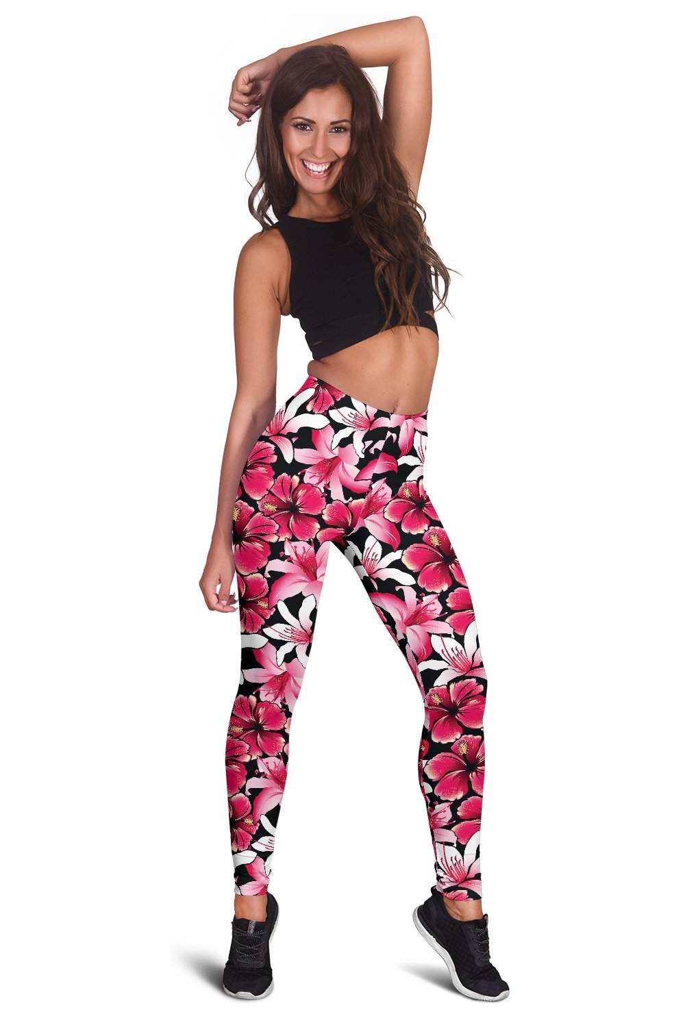Flower Hawaiian Pink Red Hibiscus Print Women Leggings