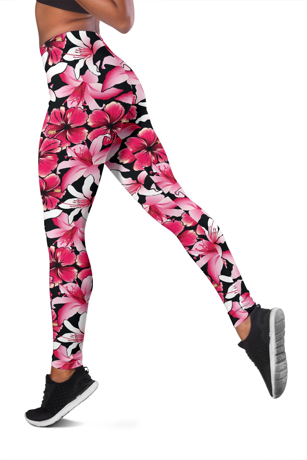 Flower Hawaiian Pink Red Hibiscus Print Women Leggings