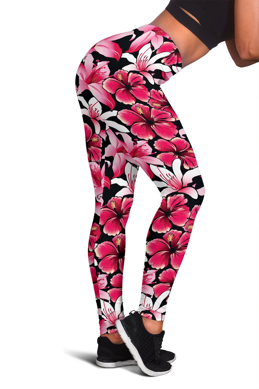 Flower Hawaiian Pink Red Hibiscus Print Women Leggings