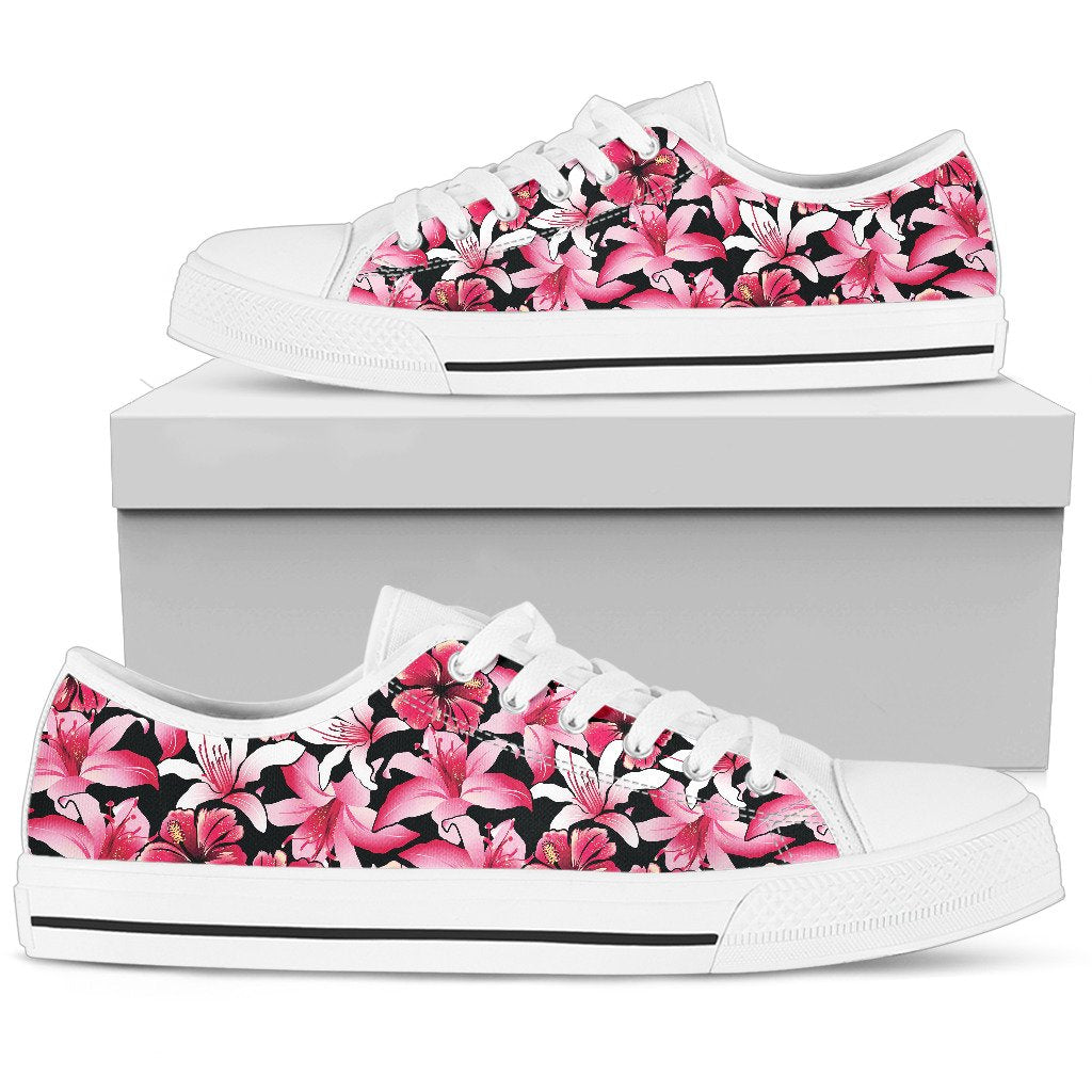 Flower Hawaiian Pink Red Hibiscus Print Women Low Top Shoes