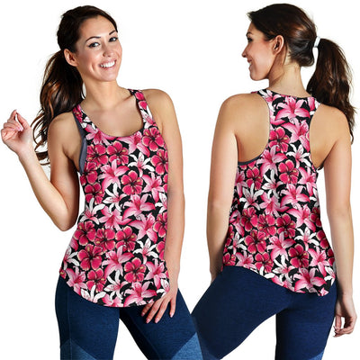 Flower Hawaiian Pink Red Hibiscus Print Women Racerback Tank Top