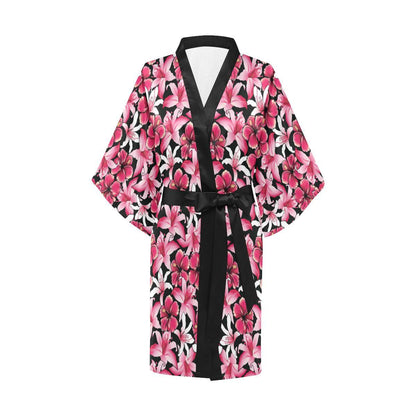 Flower Hawaiian Pink Red Hibiscus Print Women Short Kimono Robe