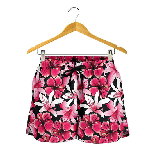 Flower Hawaiian Pink Red Hibiscus Print Women Shorts-JTAMIGO.COM