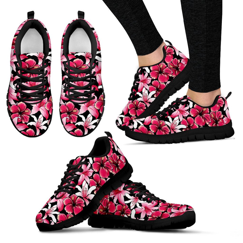 Flower Hawaiian Pink Red Hibiscus Print Women Sneakers Shoes