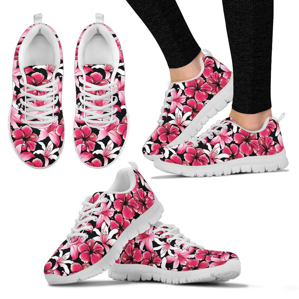 Flower Hawaiian Pink Red Hibiscus Print Women Sneakers Shoes