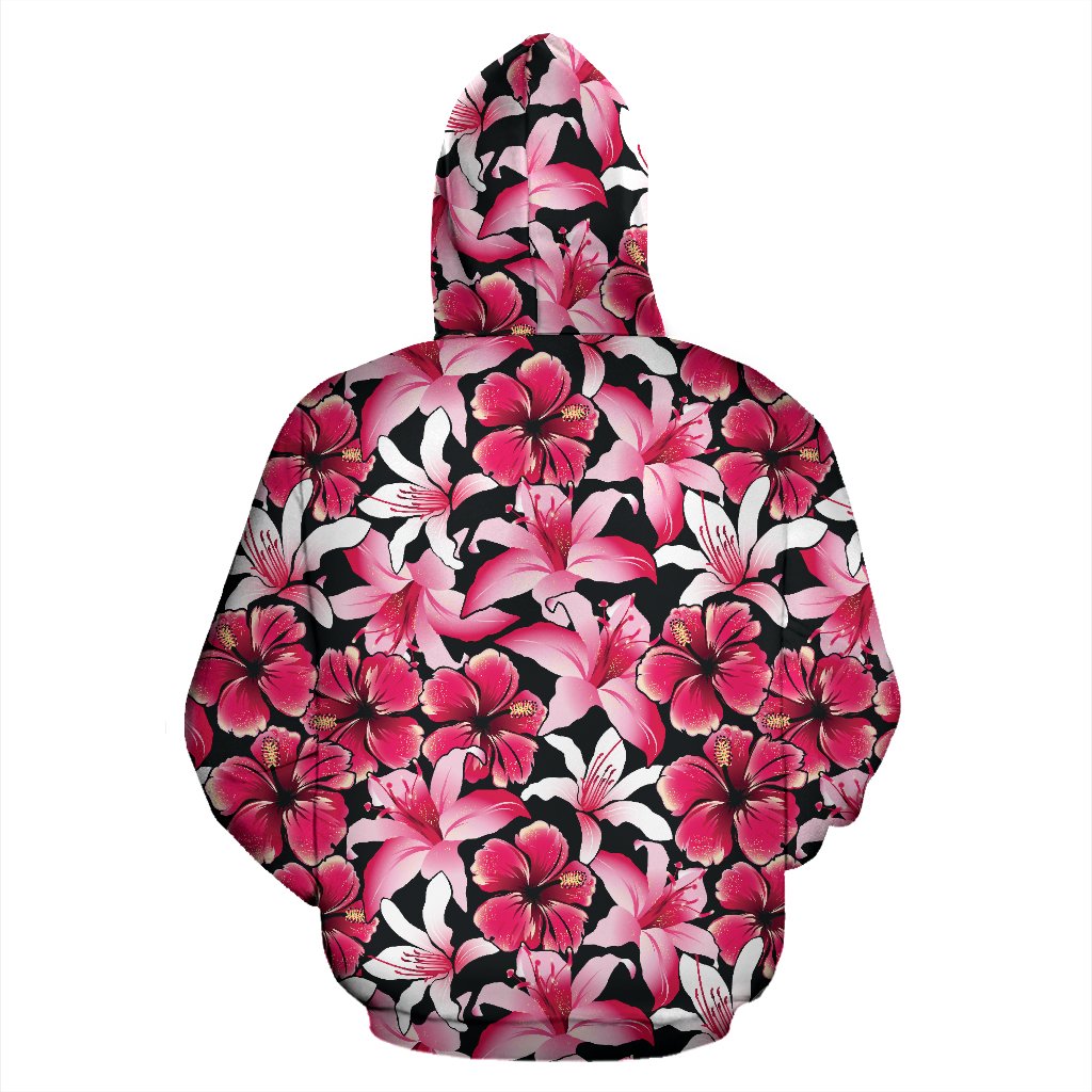Flower Hawaiian Pink Red Hibiscus Print Zip Up Hoodie