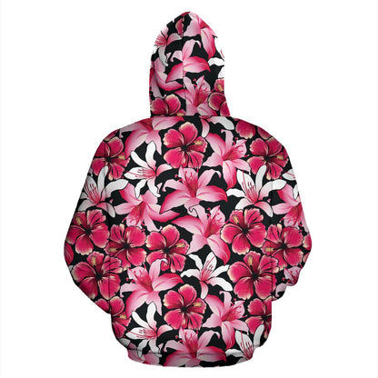 Flower Hawaiian Pink Red Hibiscus Print Zip Up Hoodie