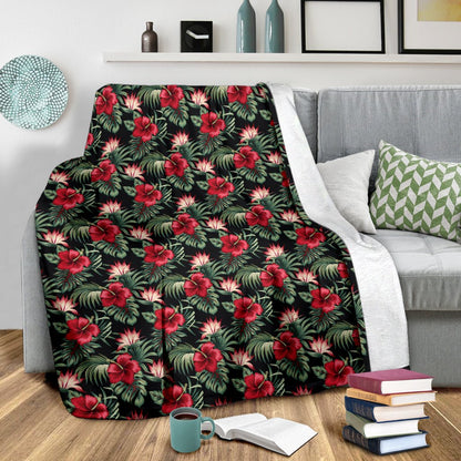 Flower Hawaiian Red Hibiscus Design Print Fleece Blanket