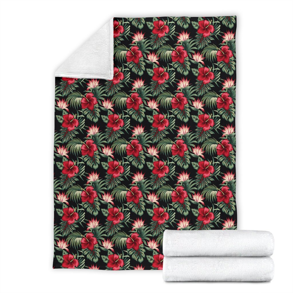 Flower Hawaiian Red Hibiscus Design Print Fleece Blanket