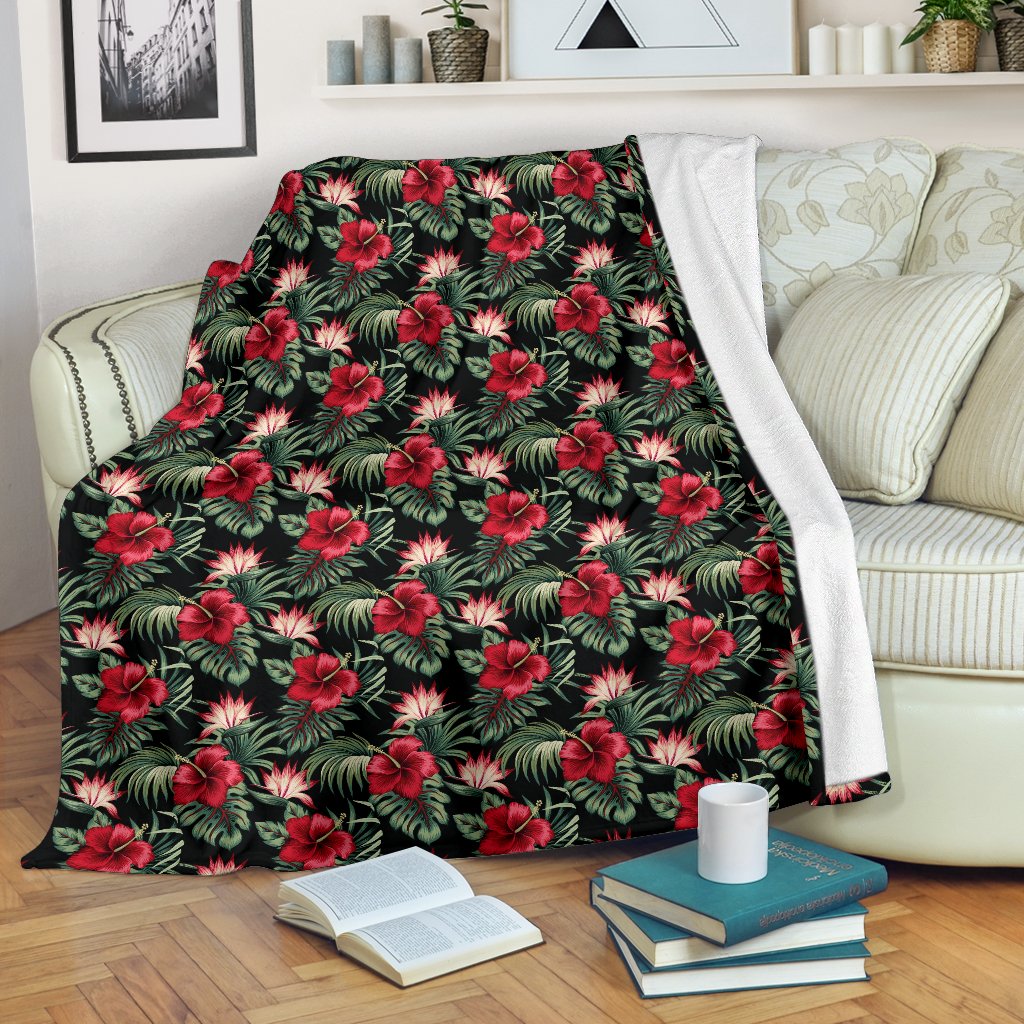 Flower Hawaiian Red Hibiscus Design Print Fleece Blanket