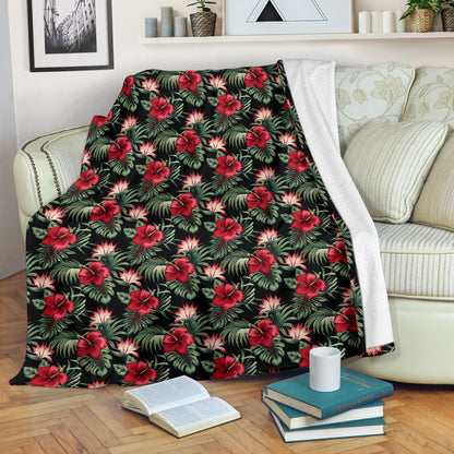 Flower Hawaiian Red Hibiscus Design Print Fleece Blanket