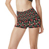 Flower Hawaiian Red Hibiscus Design Print High Waisted Spandex Shorts-JTAMIGO.COM