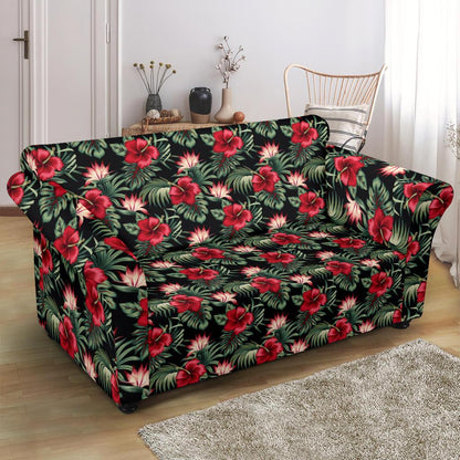 Flower Hawaiian Red Hibiscus Design Print Loveseat Slipcover-JTAMIGO.COM
