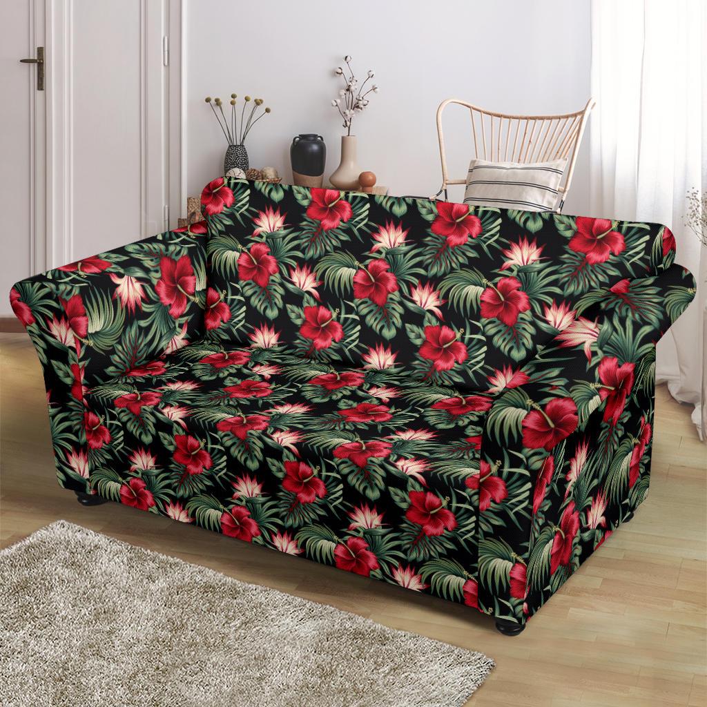 Flower Hawaiian Red Hibiscus Design Print Loveseat Slipcover-JTAMIGO.COM