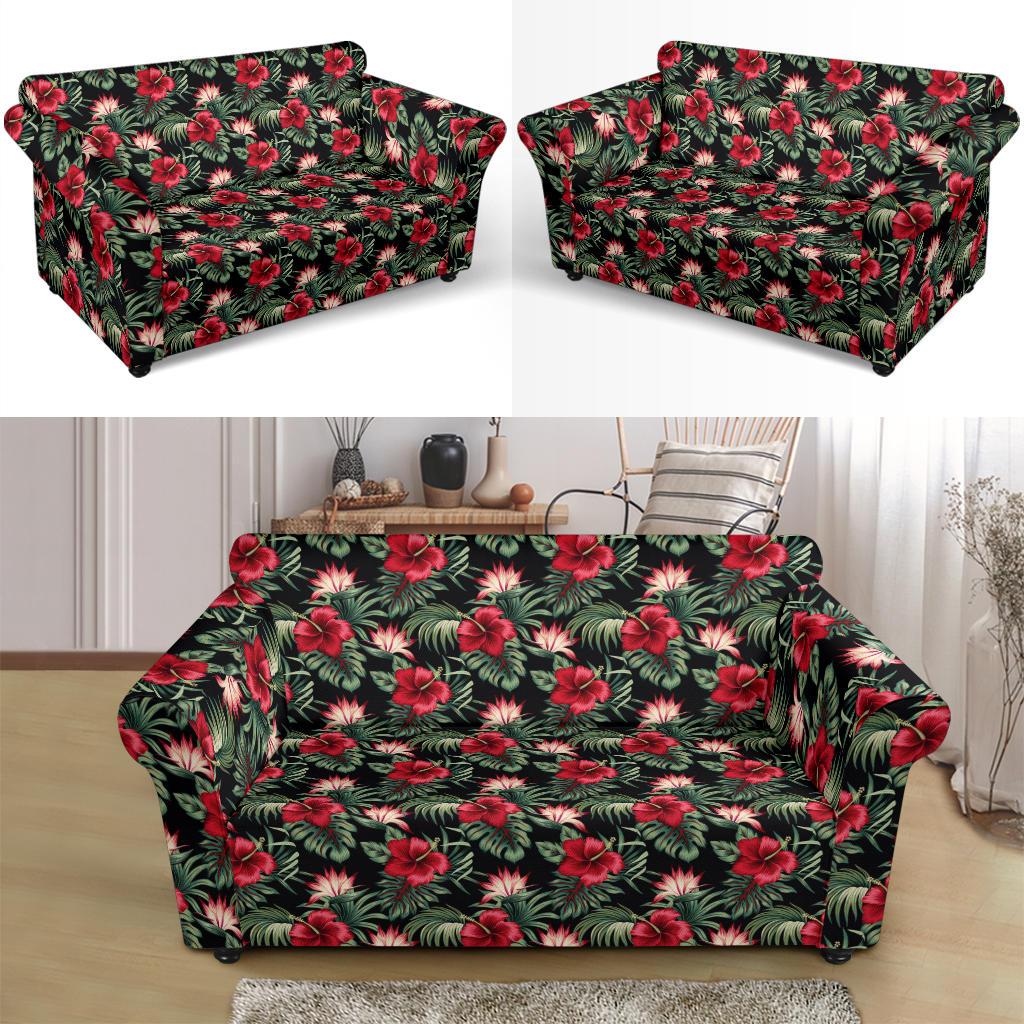 Flower Hawaiian Red Hibiscus Design Print Loveseat Slipcover-JTAMIGO.COM