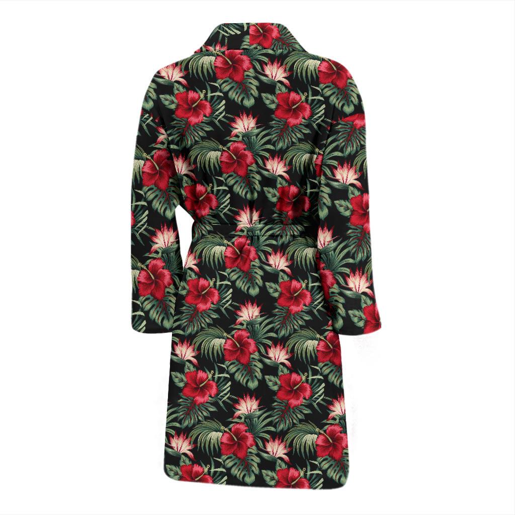 Flower Hawaiian Red Hibiscus Design Print Men Bath Robe-JTAMIGO.COM