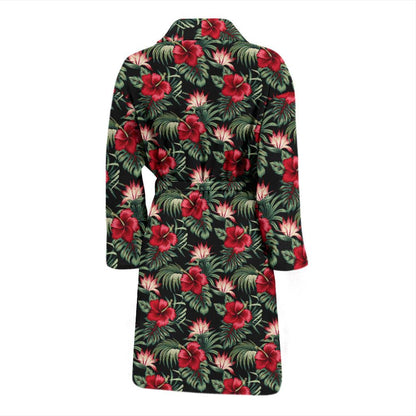 Flower Hawaiian Red Hibiscus Design Print Men Bath Robe-JTAMIGO.COM