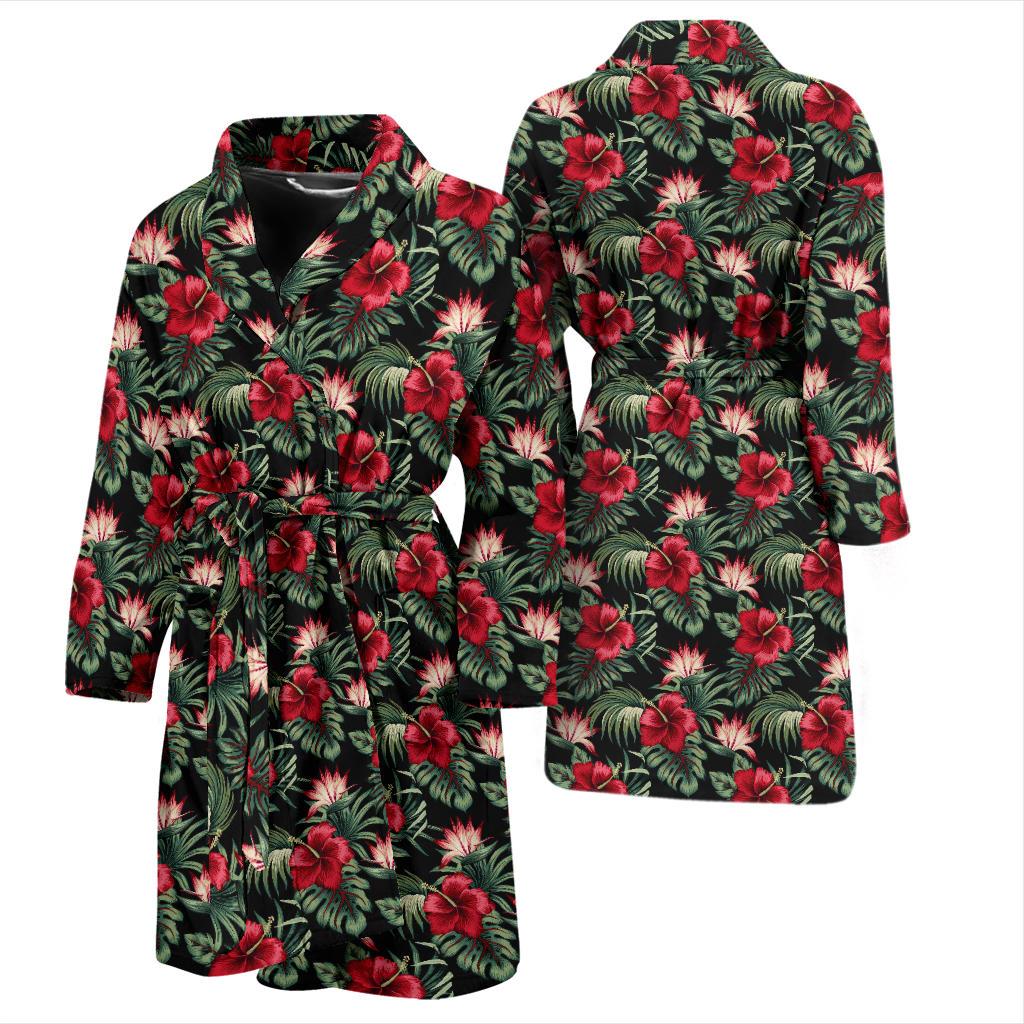 Flower Hawaiian Red Hibiscus Design Print Men Bath Robe-JTAMIGO.COM