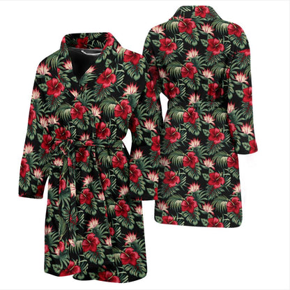 Flower Hawaiian Red Hibiscus Design Print Men Bath Robe-JTAMIGO.COM