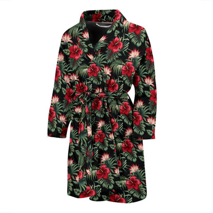 Flower Hawaiian Red Hibiscus Design Print Men Bath Robe-JTAMIGO.COM