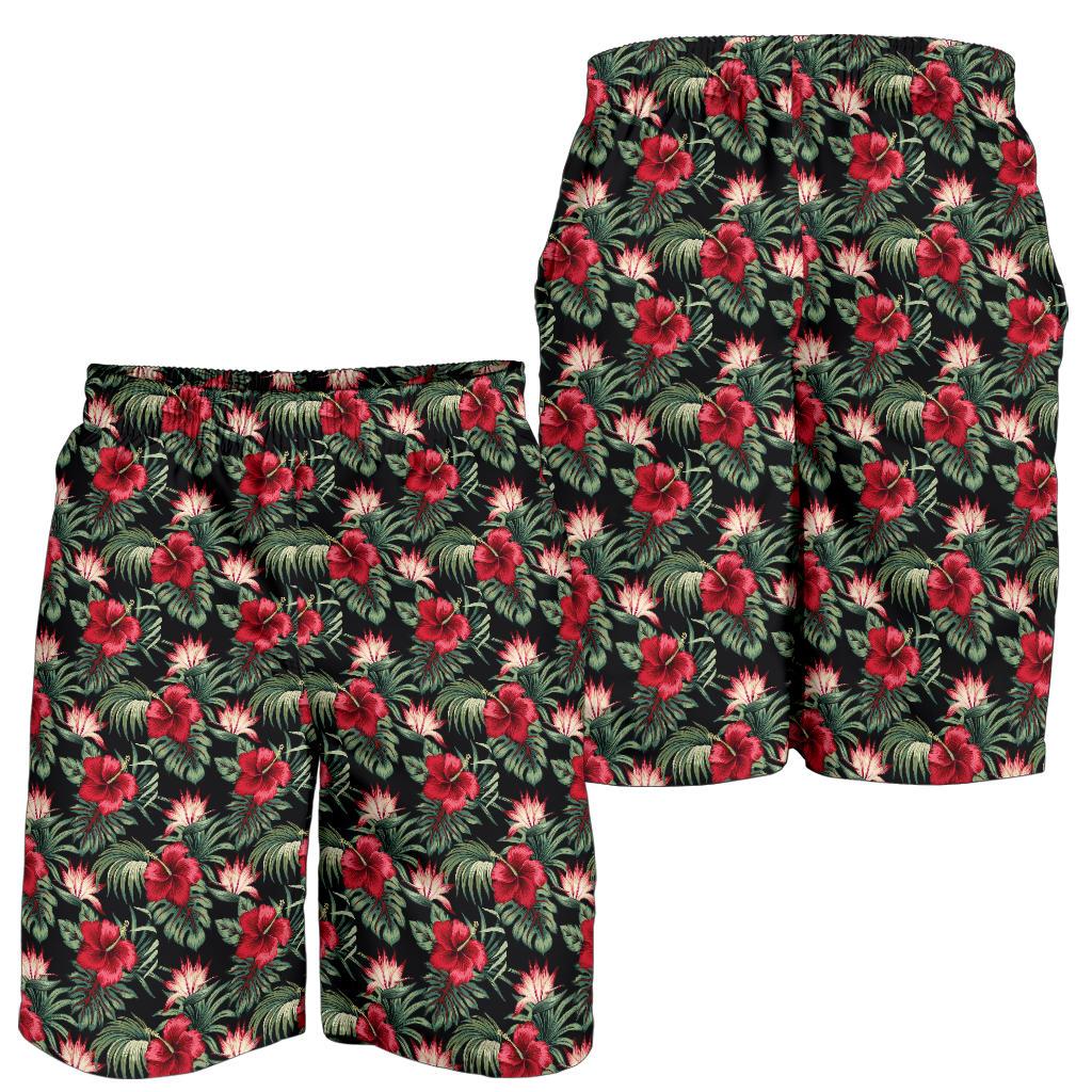 Flower Hawaiian Red Hibiscus Design Print Mens Shorts-JTAMIGO.COM