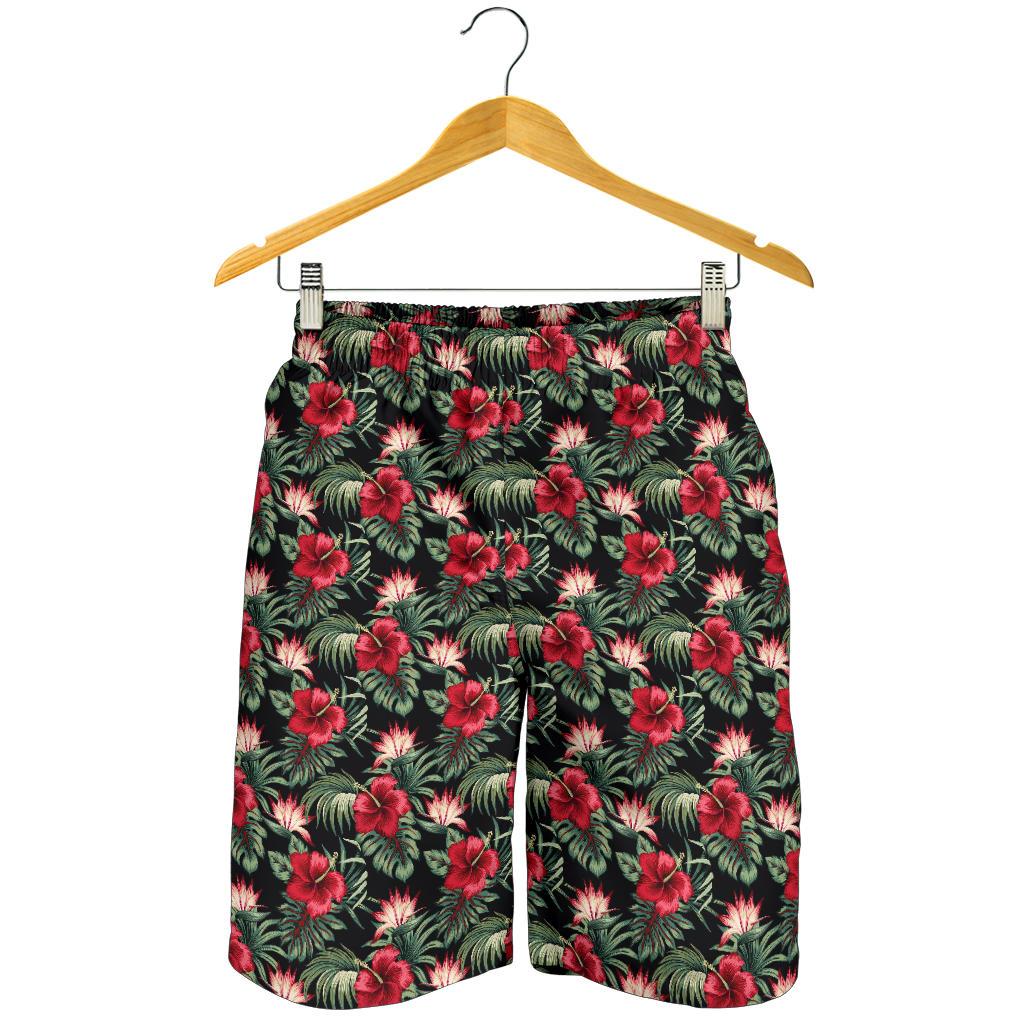 Flower Hawaiian Red Hibiscus Design Print Mens Shorts-JTAMIGO.COM