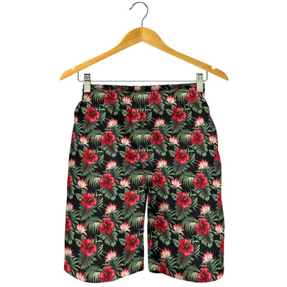 Flower Hawaiian Red Hibiscus Design Print Mens Shorts-JTAMIGO.COM