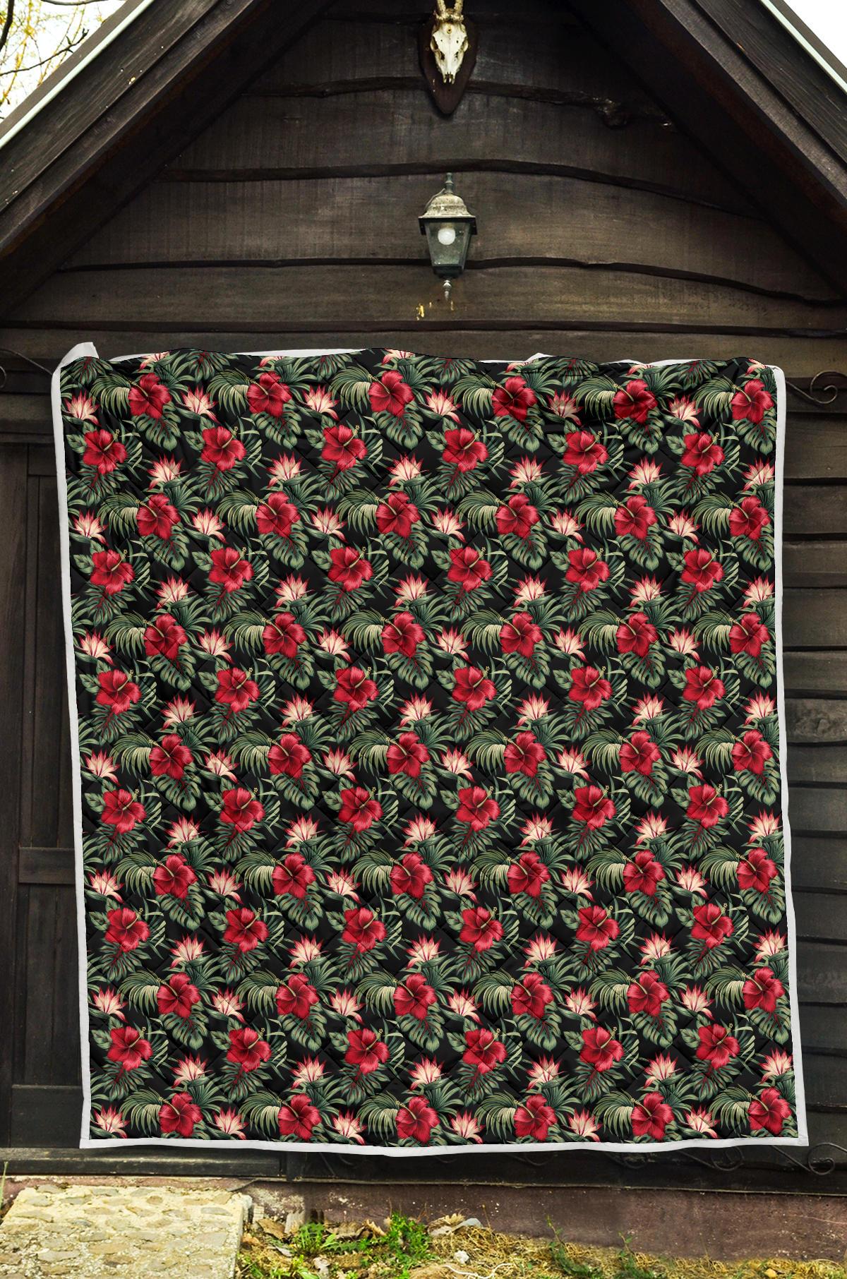 Flower Hawaiian Red Hibiscus Design Print Premium Quilt-JTAMIGO.COM