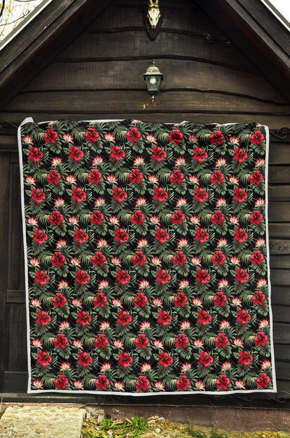 Flower Hawaiian Red Hibiscus Design Print Premium Quilt-JTAMIGO.COM