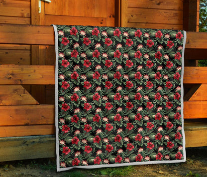 Flower Hawaiian Red Hibiscus Design Print Premium Quilt-JTAMIGO.COM