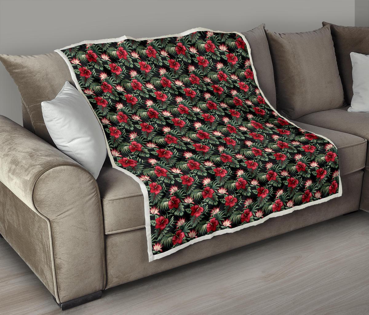 Flower Hawaiian Red Hibiscus Design Print Premium Quilt-JTAMIGO.COM