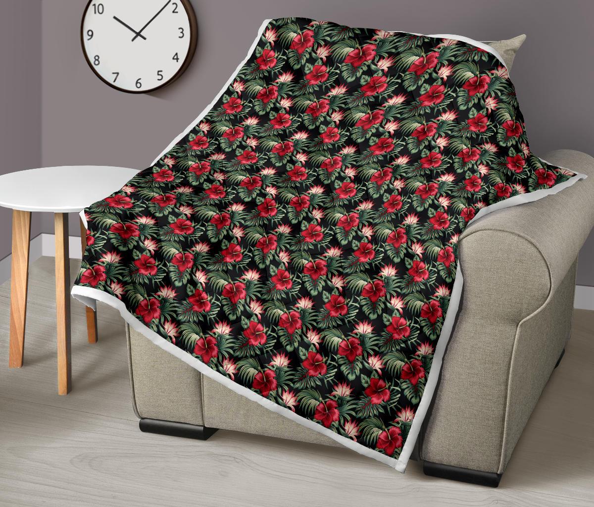 Flower Hawaiian Red Hibiscus Design Print Premium Quilt-JTAMIGO.COM