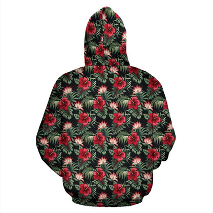 Flower Hawaiian Red Hibiscus Design Print Pullover Hoodie