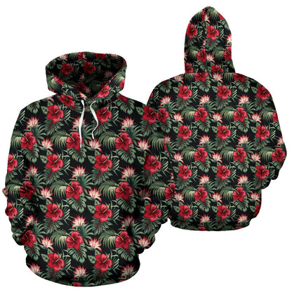 Flower Hawaiian Red Hibiscus Design Print Pullover Hoodie