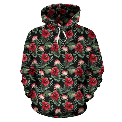 Flower Hawaiian Red Hibiscus Design Print Pullover Hoodie