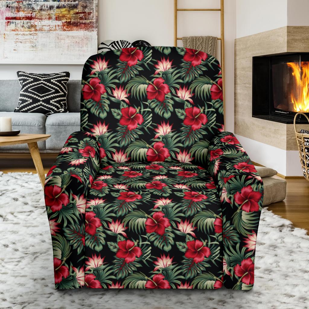 Flower Hawaiian Red Hibiscus Design Print Single Sofa Slipcover -JTAMIGO.COM