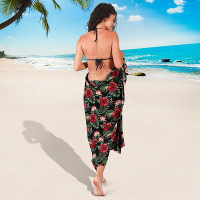 Flower Hawaiian Red Hibiscus Design Print Sarong Pareo Wrap
