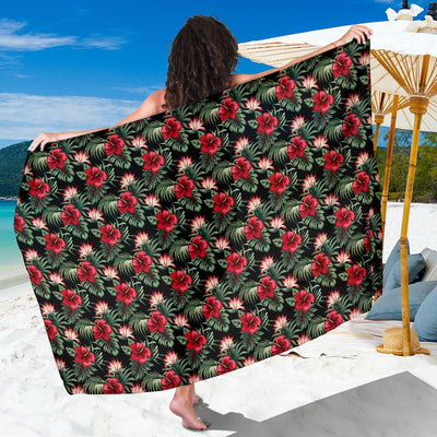 Flower Hawaiian Red Hibiscus Design Print Sarong Pareo Wrap
