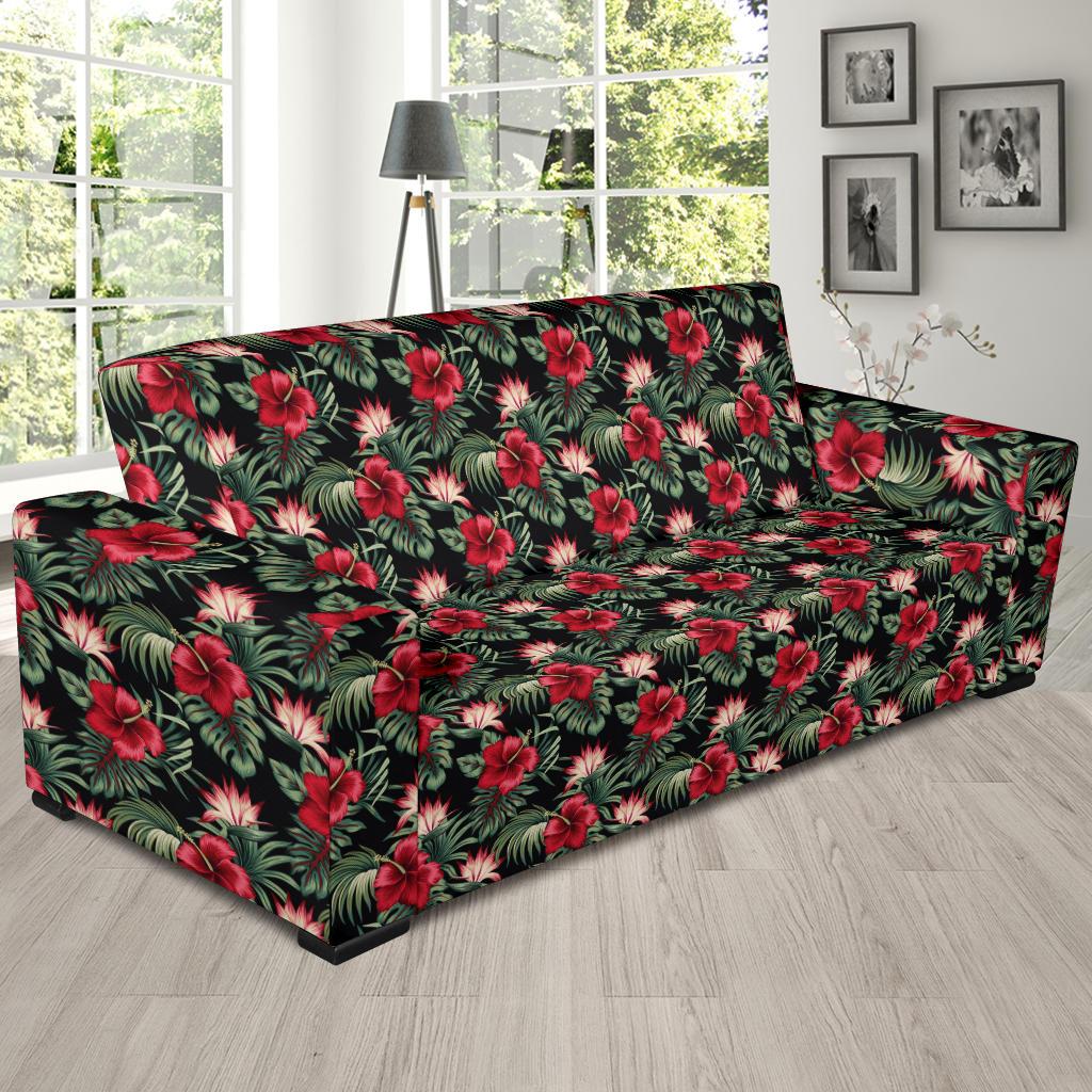 Flower Hawaiian Red Hibiscus Design Print Sofa Slipcover-JTAMIGO.COM