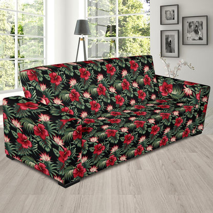 Flower Hawaiian Red Hibiscus Design Print Sofa Slipcover-JTAMIGO.COM