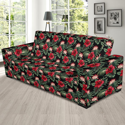 Flower Hawaiian Red Hibiscus Design Print Sofa Slipcover-JTAMIGO.COM