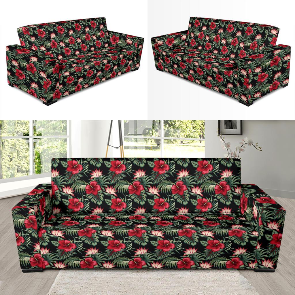 Flower Hawaiian Red Hibiscus Design Print Sofa Slipcover-JTAMIGO.COM