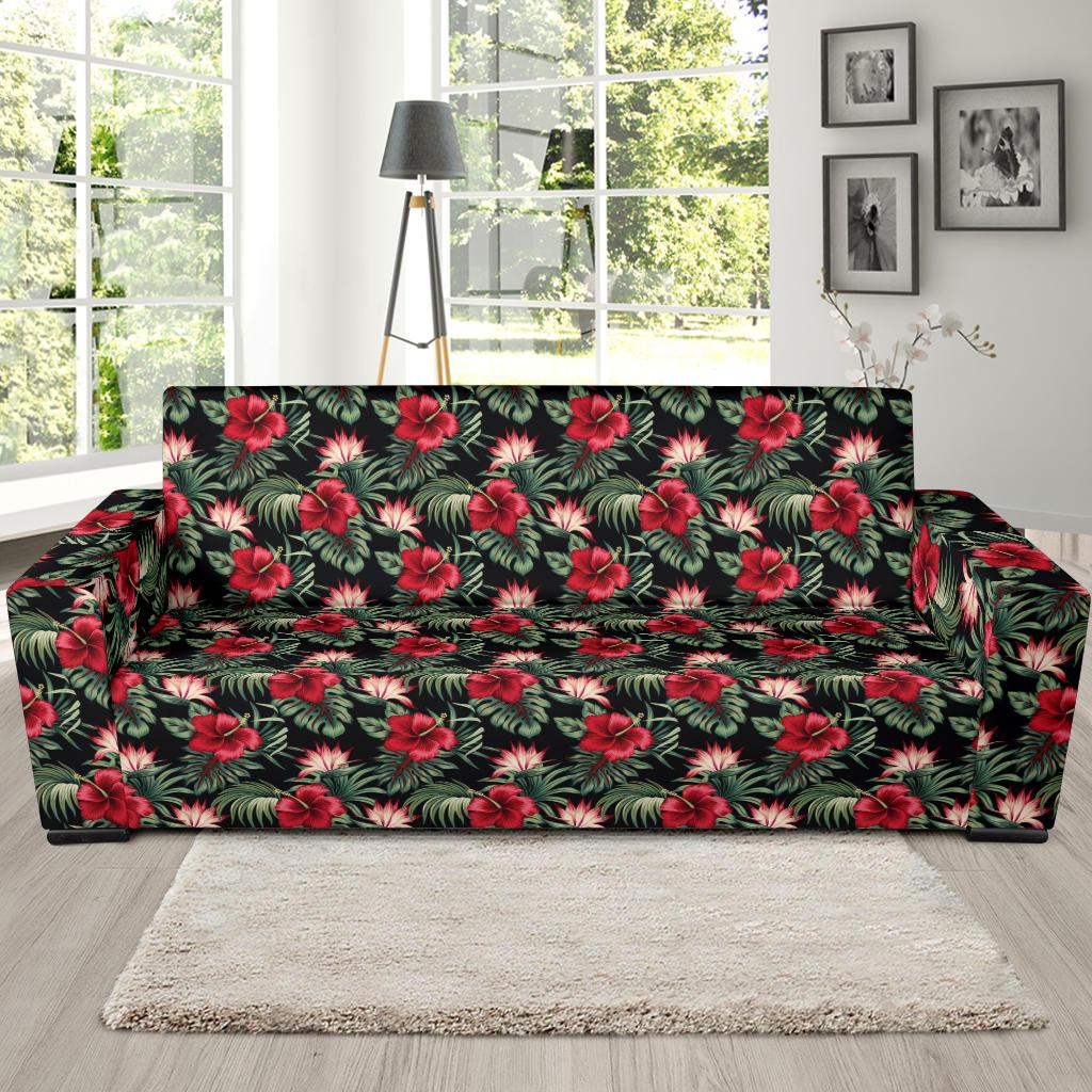 Flower Hawaiian Red Hibiscus Design Print Sofa Slipcover-JTAMIGO.COM