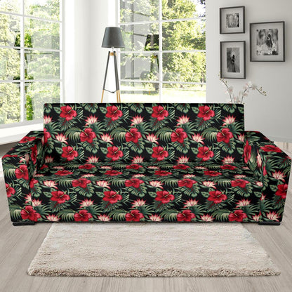 Flower Hawaiian Red Hibiscus Design Print Sofa Slipcover-JTAMIGO.COM
