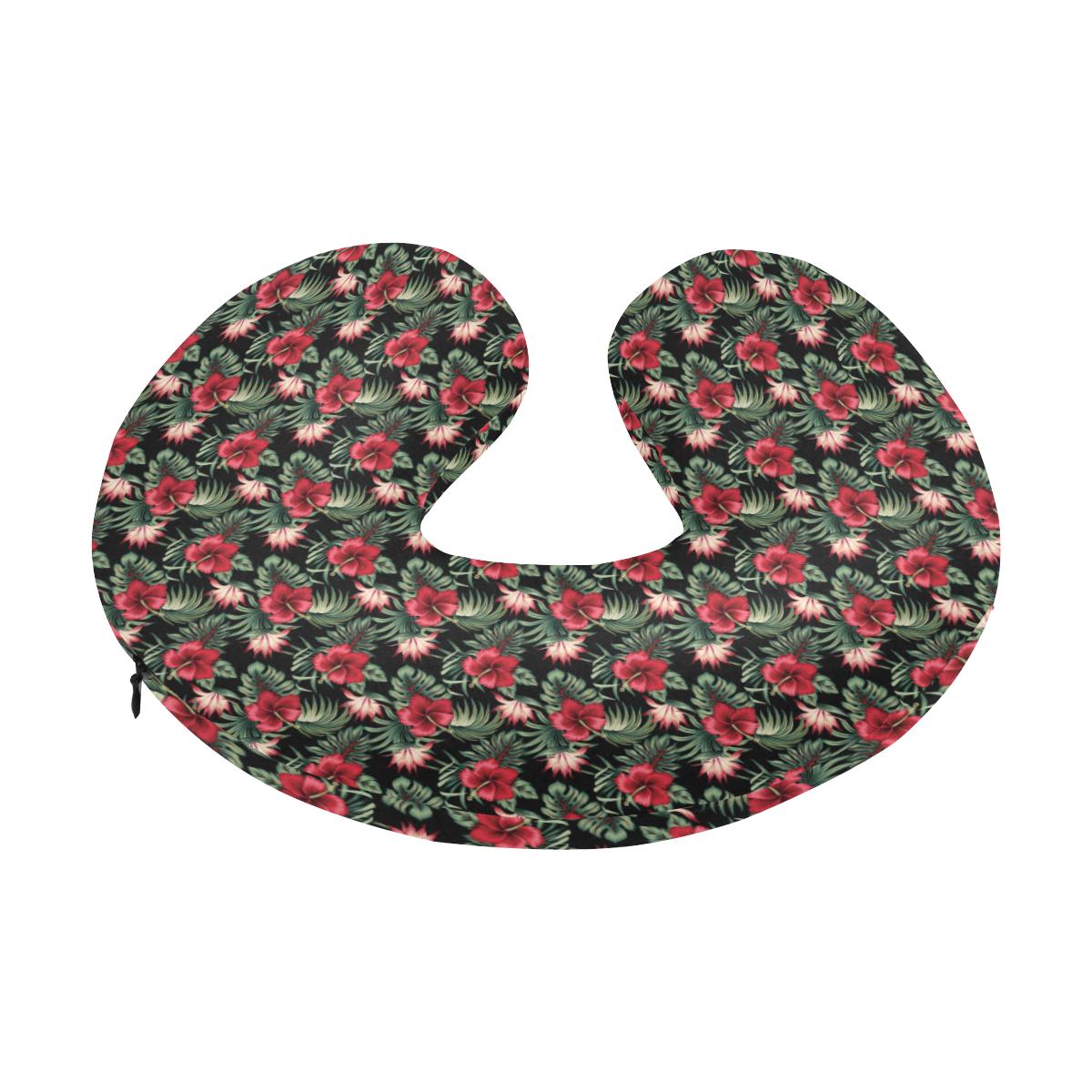 Flower Hawaiian Red Hibiscus Design Print U-Shaped Travel Neck Pillow-JTAMIGO.COM