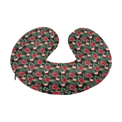 Flower Hawaiian Red Hibiscus Design Print U-Shaped Travel Neck Pillow-JTAMIGO.COM