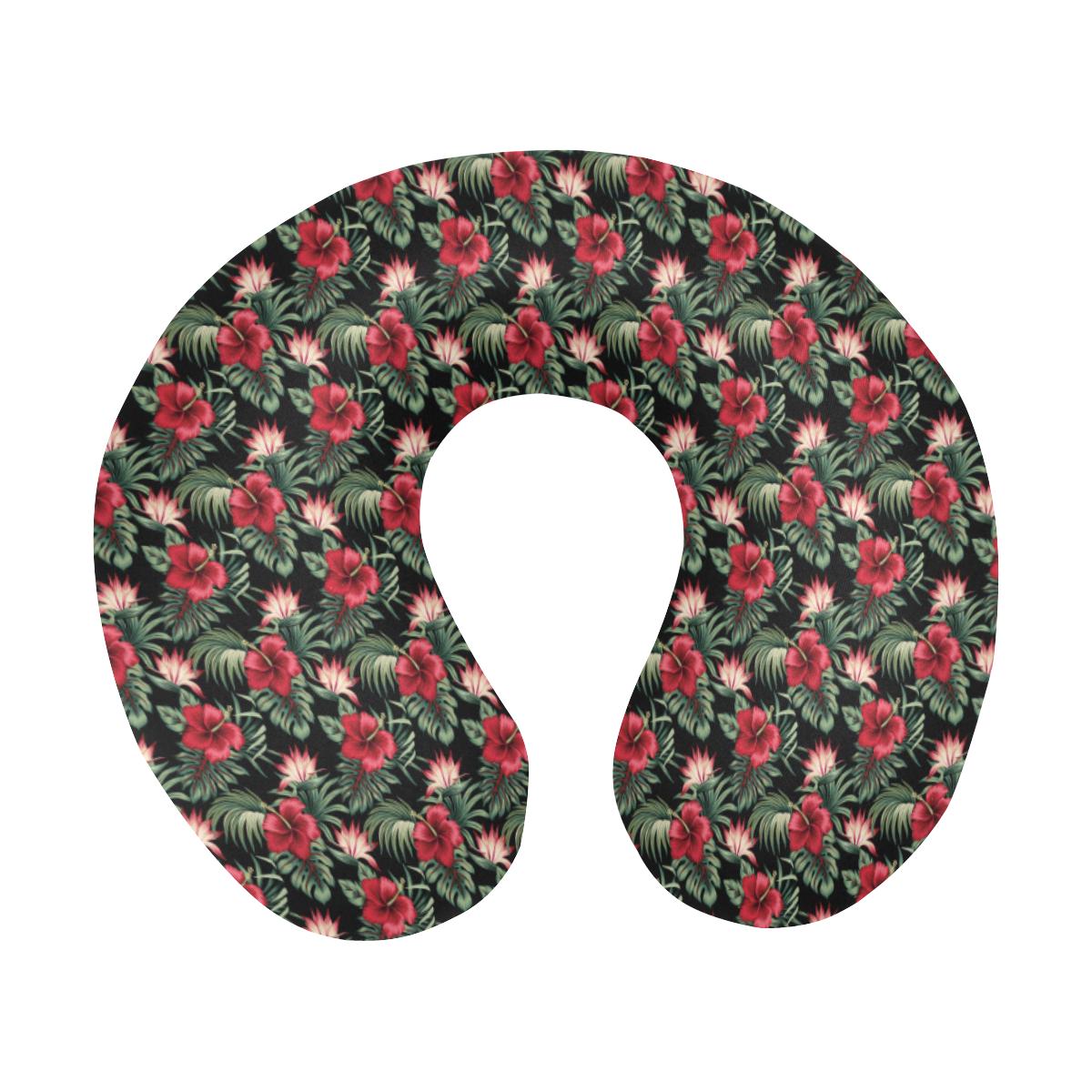 Flower Hawaiian Red Hibiscus Design Print U-Shaped Travel Neck Pillow-JTAMIGO.COM