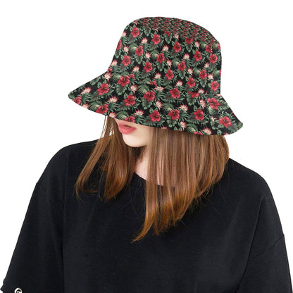 Flower Hawaiian Red Hibiscus Design Print Unisex Bucket Hat